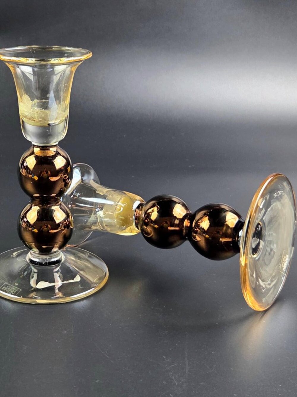 Vintage Krosno Poland - Glass Candlestick Holders - Set of 2 - Made in Poland
